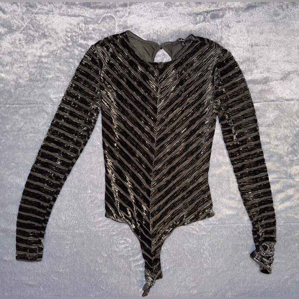 Green Velvet Striped Bodysuit